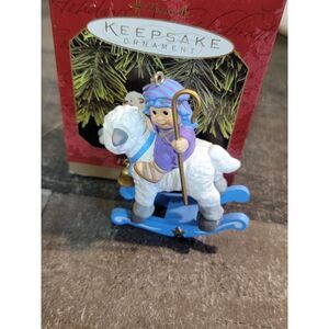 Hallmark 1997 playful Shepherd ornament Xmas Decor rocking horse